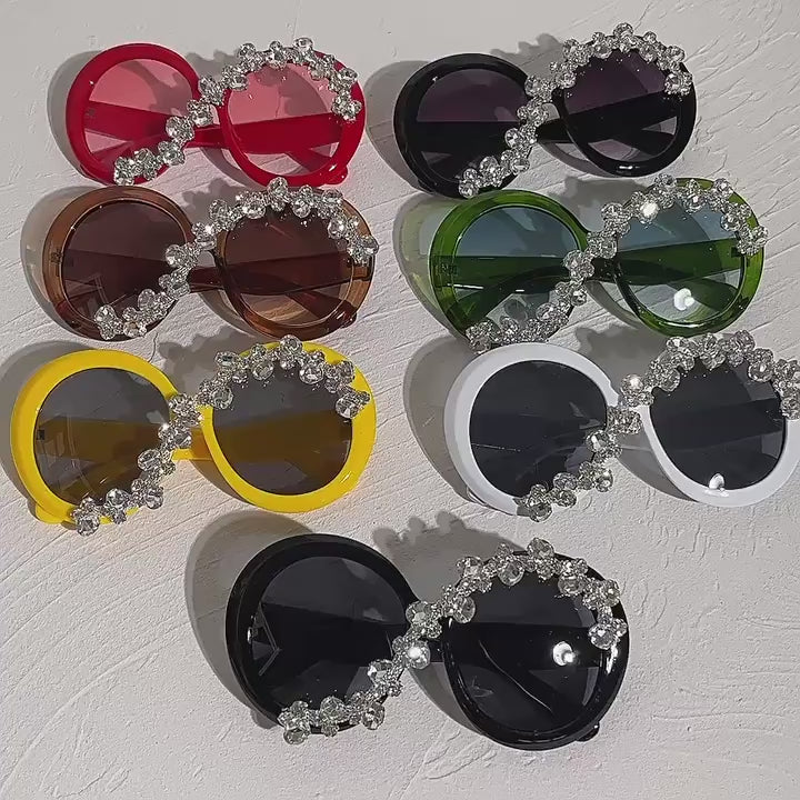 Oversized Round Frame Diamond Sunglasses
