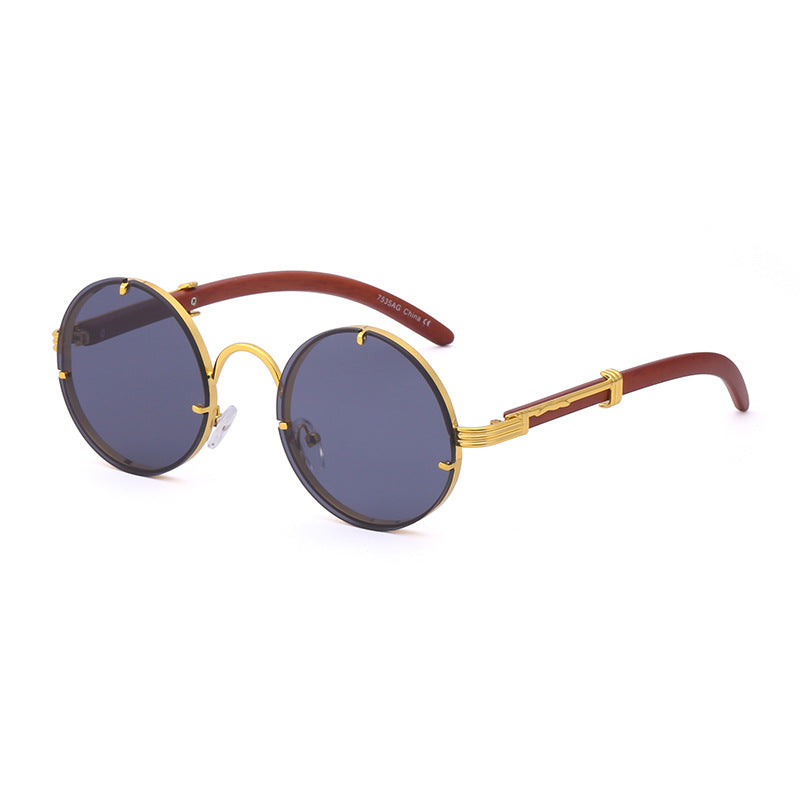 Round Frame Woodgrain Sunglasses