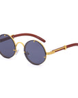 Round Frame Woodgrain Sunglasses