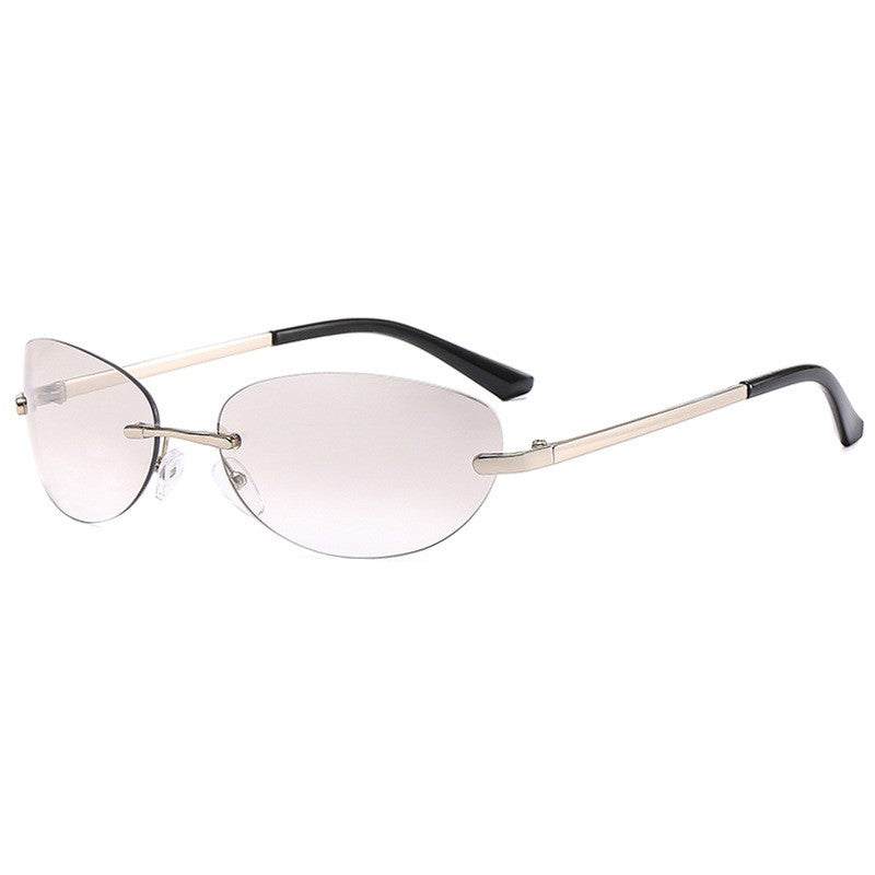 Metal Rimless Oval Sunglasses