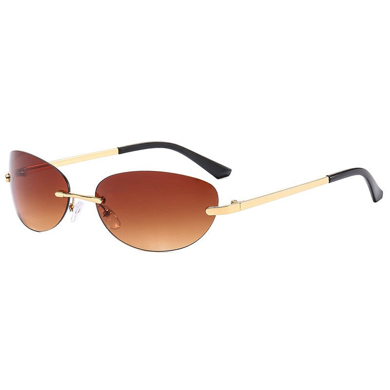 Metal Rimless Oval Sunglasses