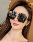 Womens Big Frame Rimless Rectangle Sunglasses